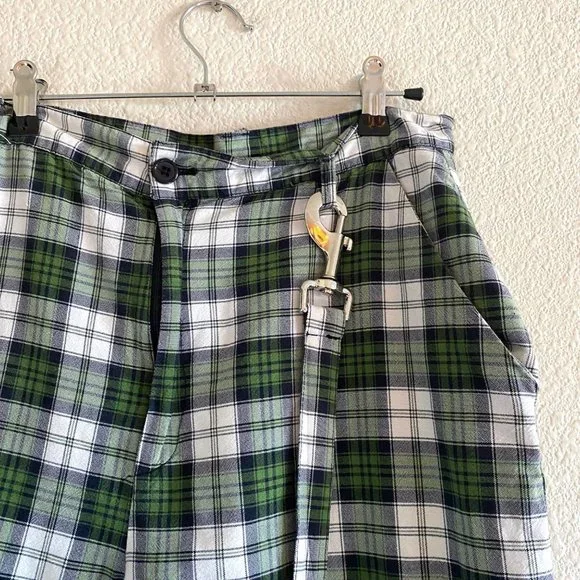 The Ragged Priest Escape Cargo Pants Wide Leg High Waist Plaid Trousers Green - Picture 6 of 10